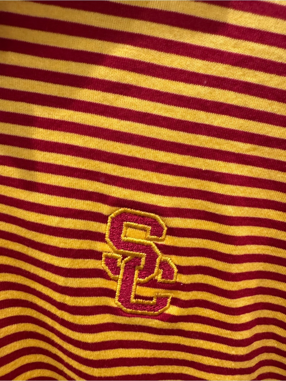 Peter Millar USC Trojans Polo Shirt Striped Cotton Golf Red Gold Men Large - Picture 5 of 6